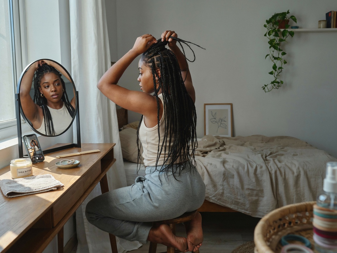 coiffure afro naturel volumineux, coiffure afro box braids, coiffure afro twist-out boucles.