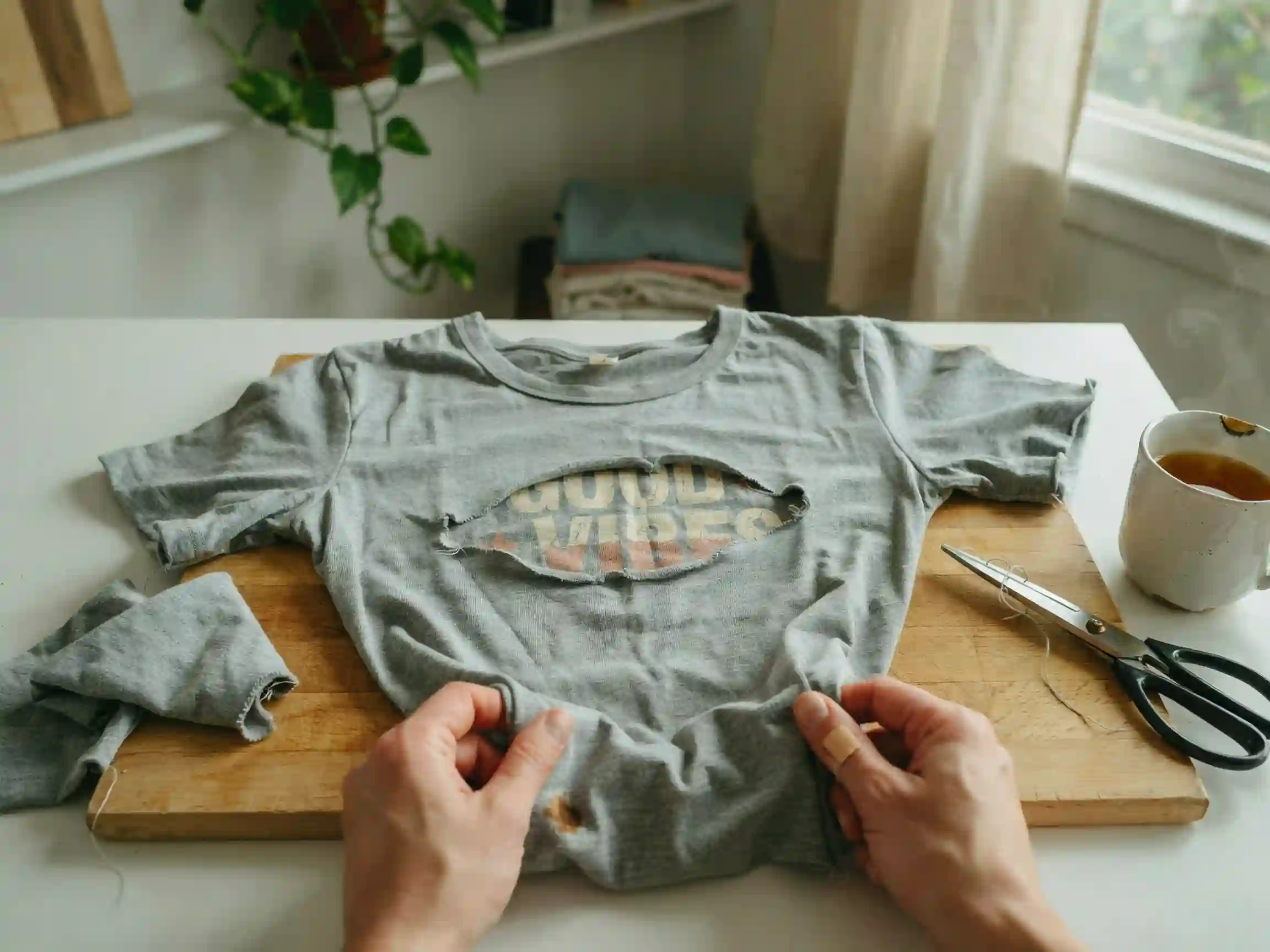 ropa upcycle de jean a short, upcycle de camiseta a bolso, teñir ropa upcycle en casa