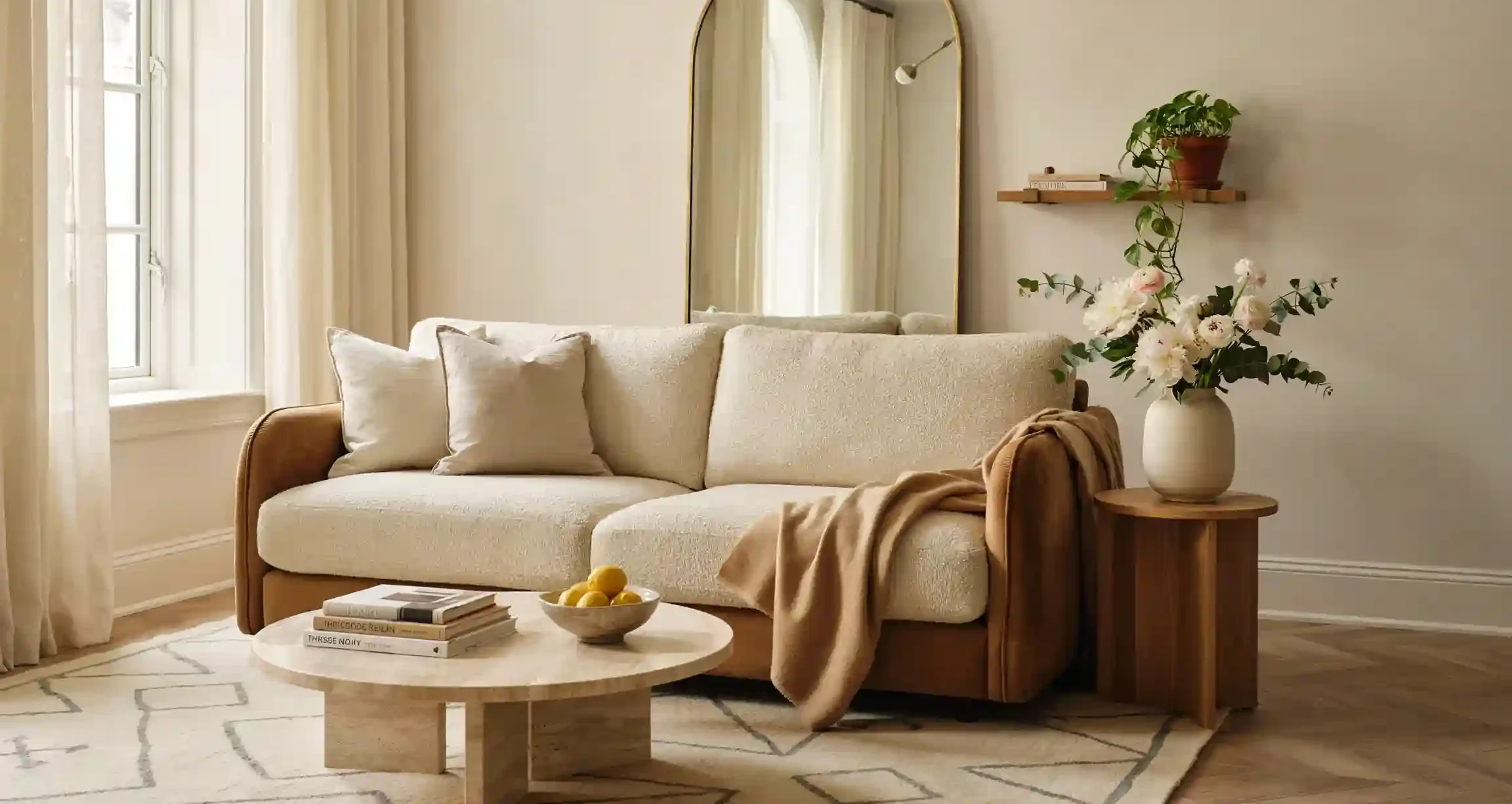 chic room decor neutral living room, chic statement lighting idea, chic layered textures decor