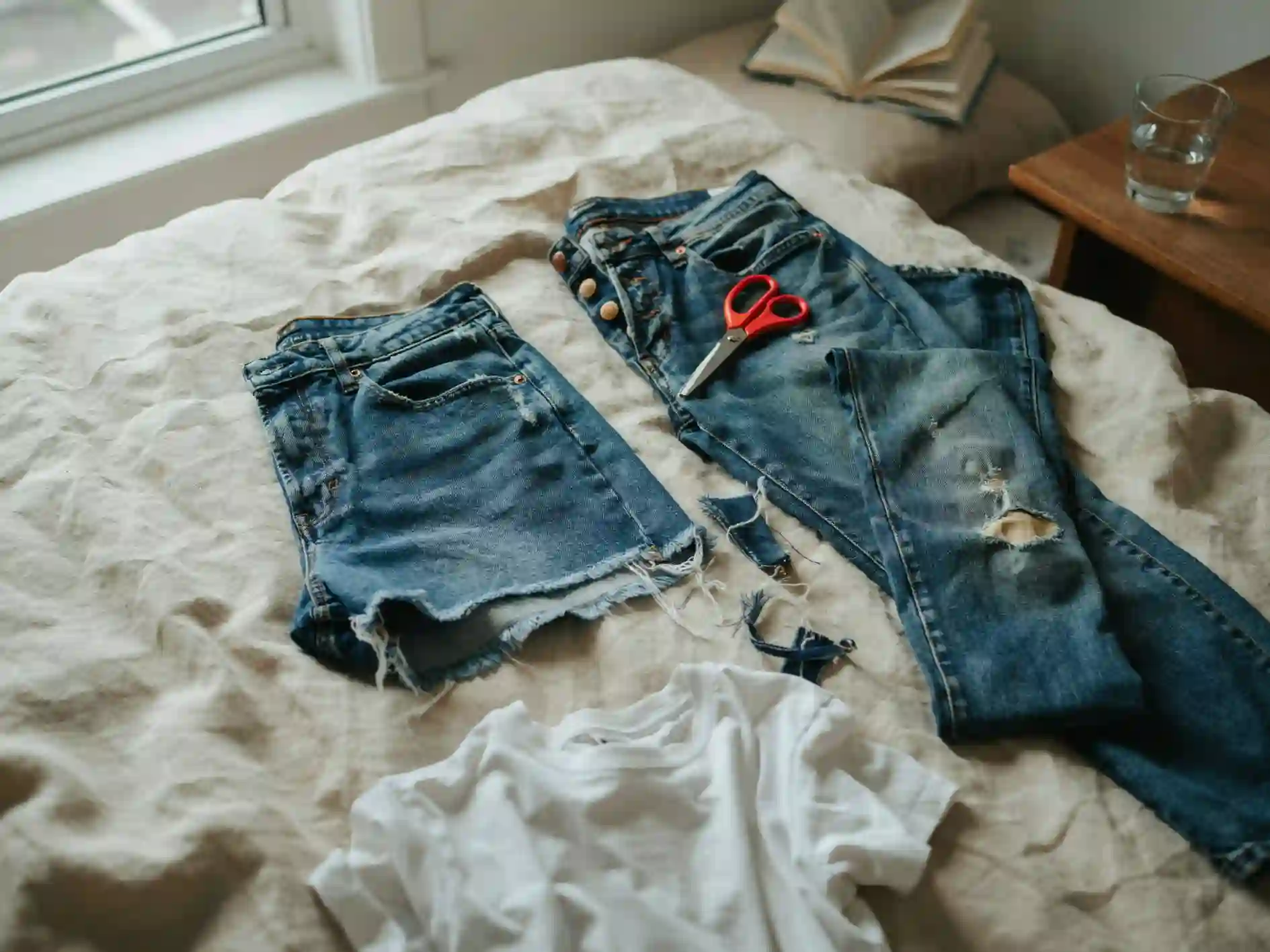 ropa upcycle de jean a short, upcycle de camiseta a bolso, teñir ropa upcycle en casa