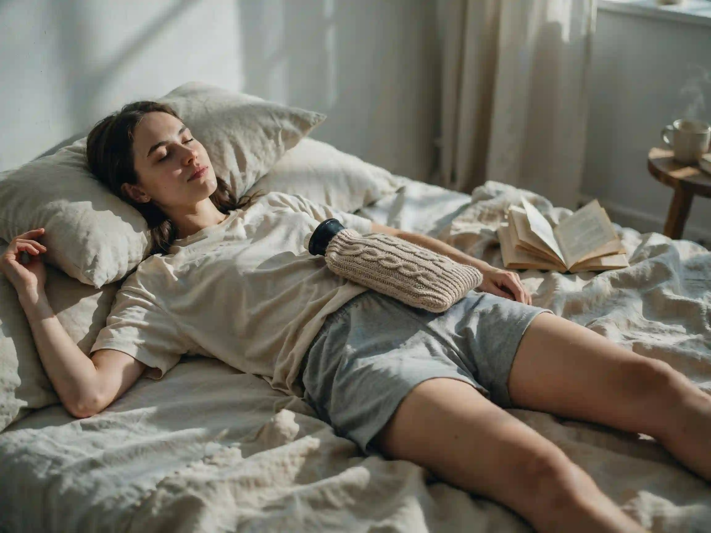 period tips cozy self care, period cramp relief heating pad, period friendly foods