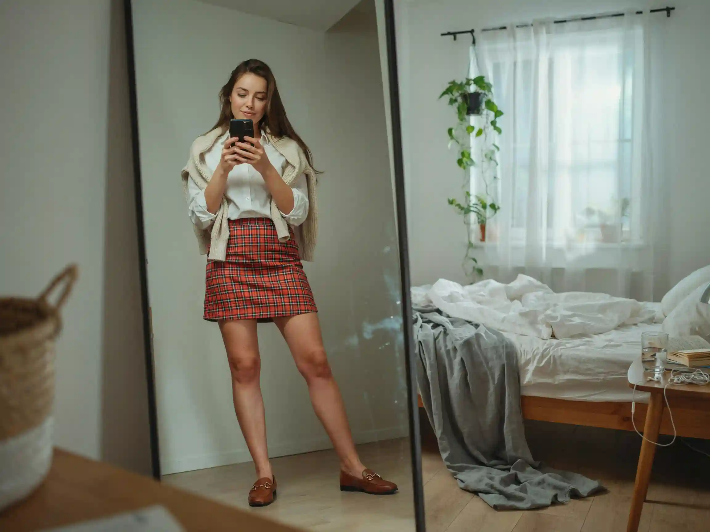 saia xadrez outfit look preppy, look grunge com saia xadrez, saia xadrez com tênis