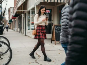 saia xadrez outfit look preppy, look grunge com saia xadrez, saia xadrez com tênis