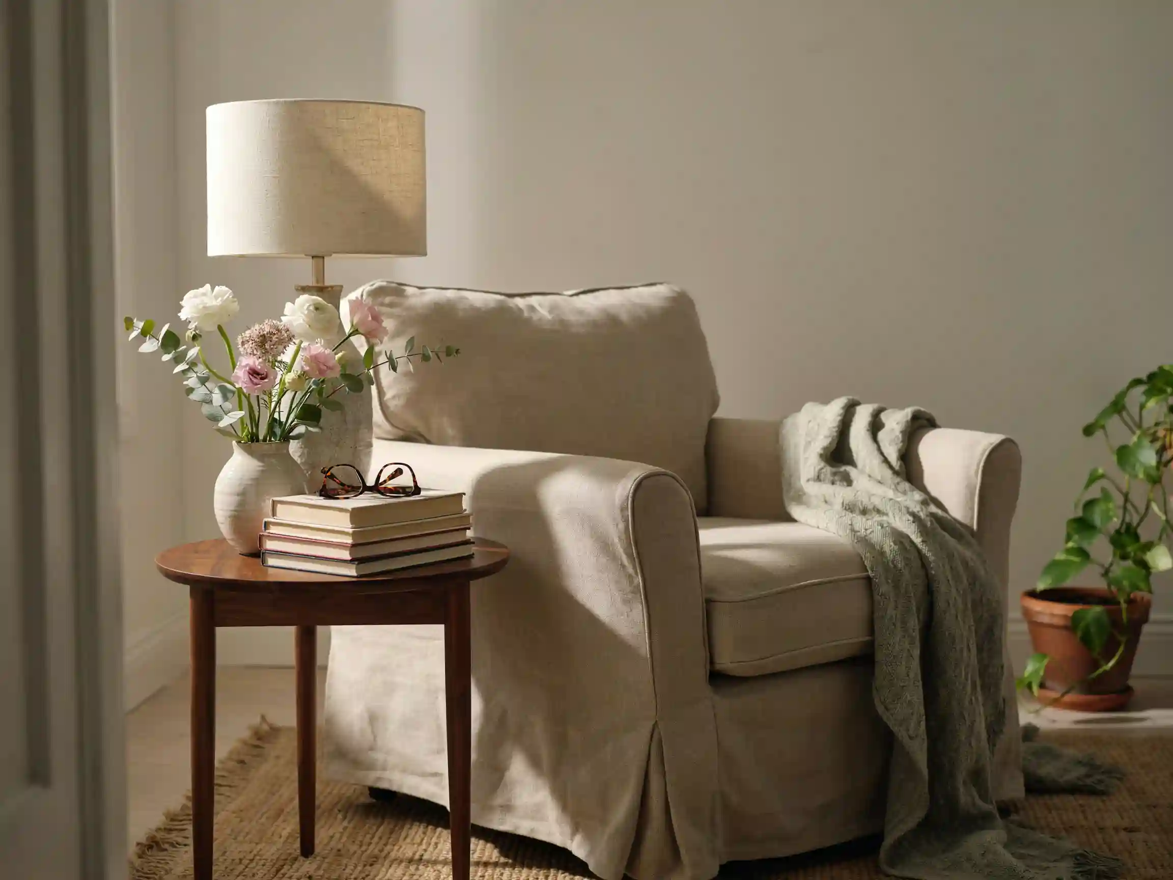 nancy meyers home aesthetic living room, nancy meyers kitchen cream cabinets, cozy neutral reading nook nancy meyers style