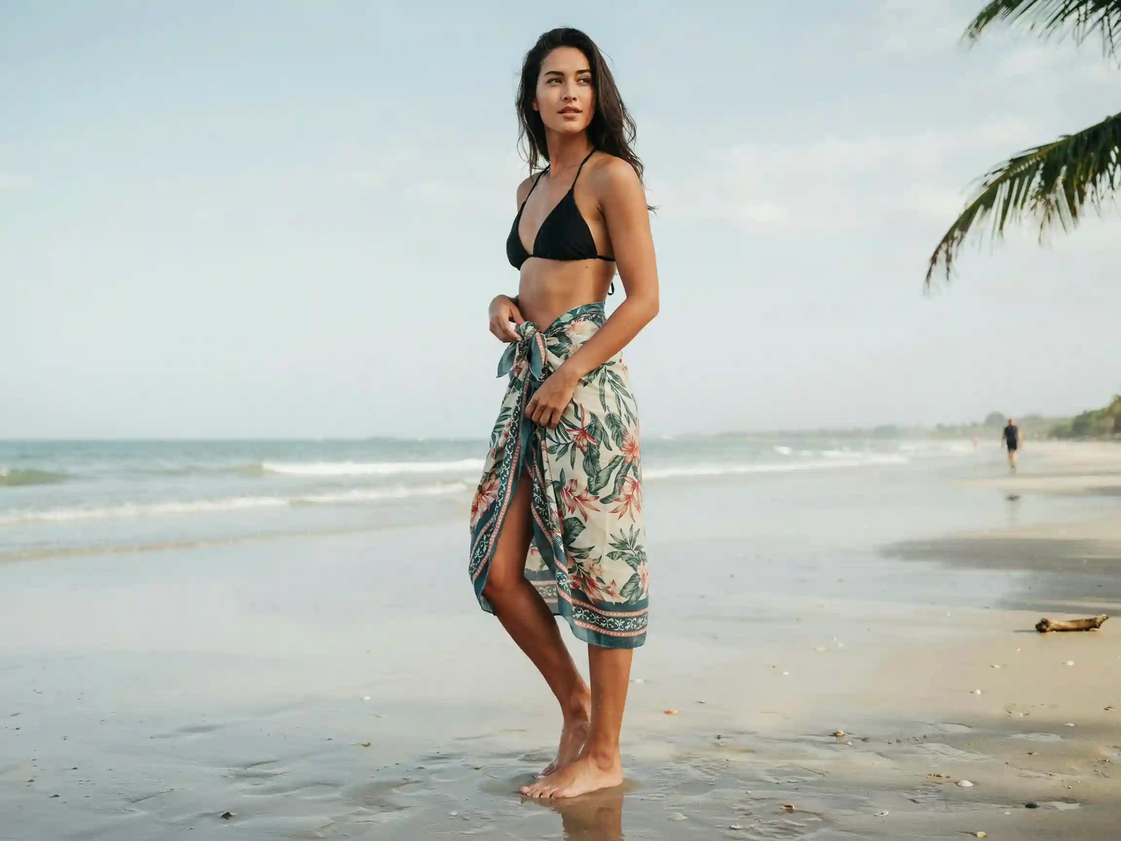tenue de plage bohème robe blanche, tenue de plage paréo, accessoires tenue de plage panier.