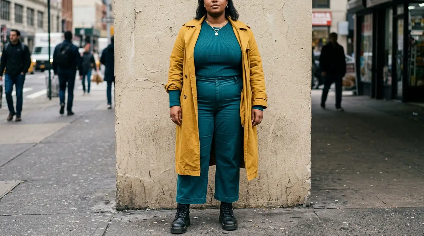 plus size outfit ideas wide leg trousers with tucked top