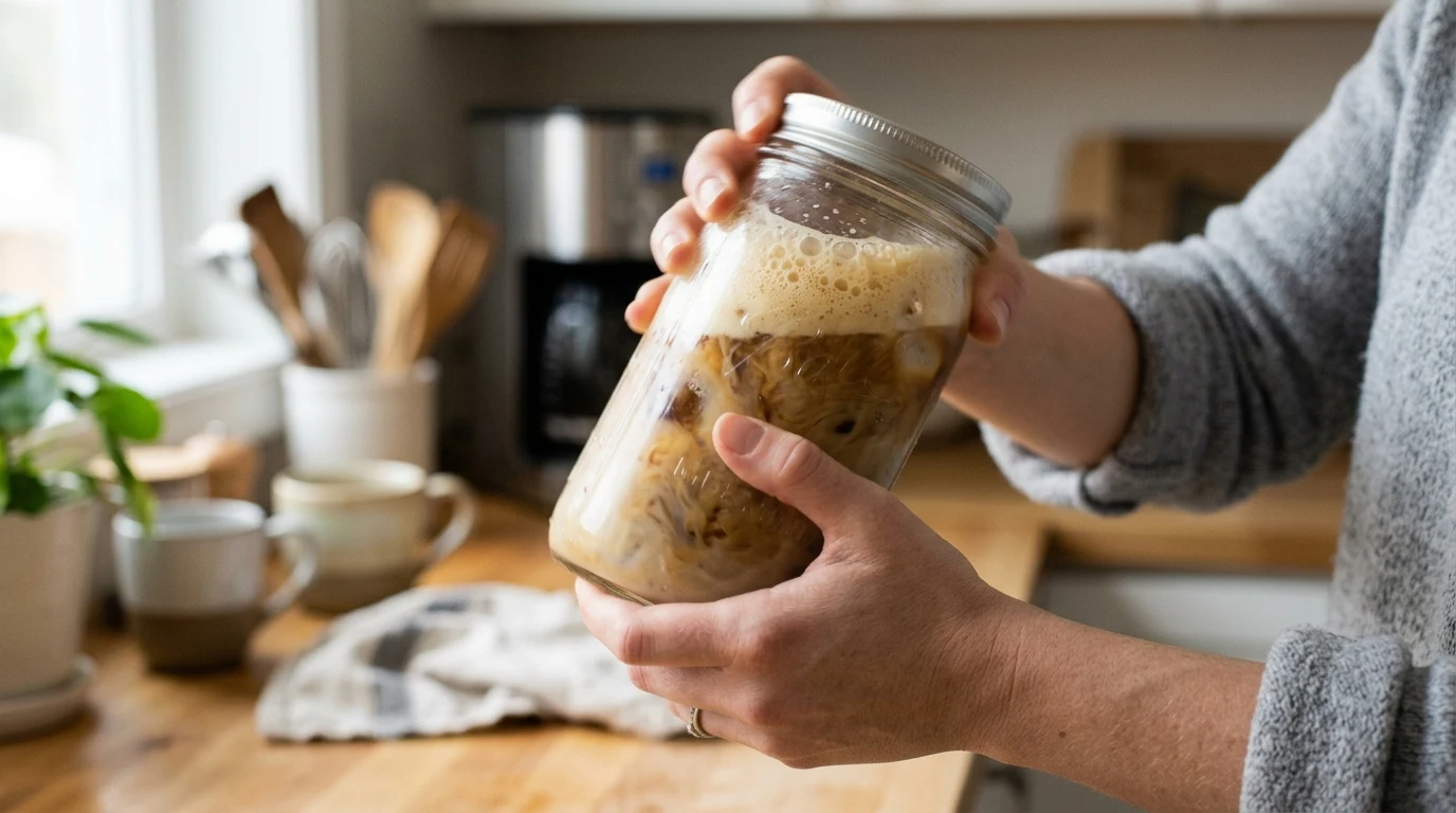 instant coffee iced coffee recipe in a tall glass