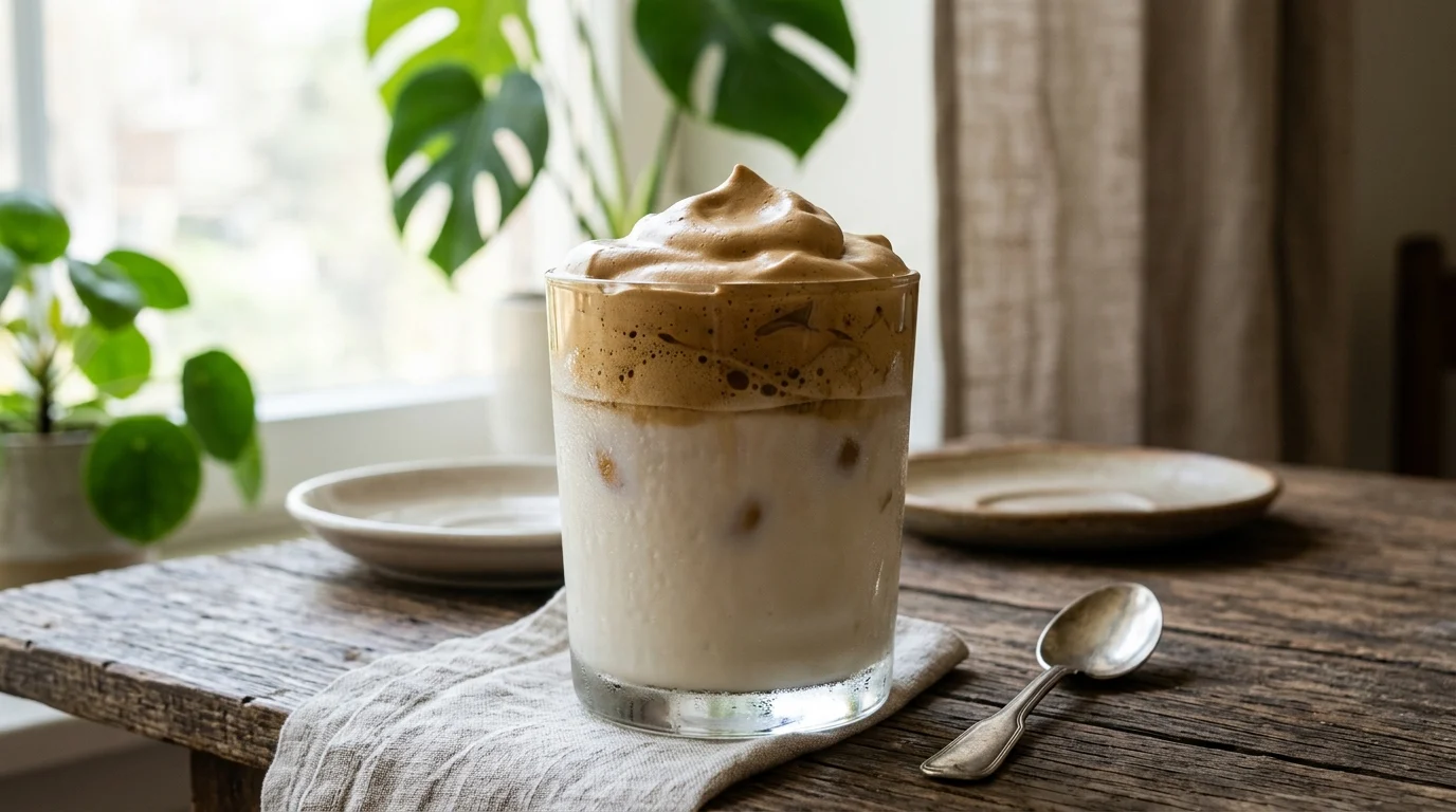 instant coffee iced coffee recipe in a tall glass