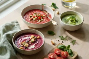soupe froide gaspacho, soupe froide de concombre, soupe froide de betterave