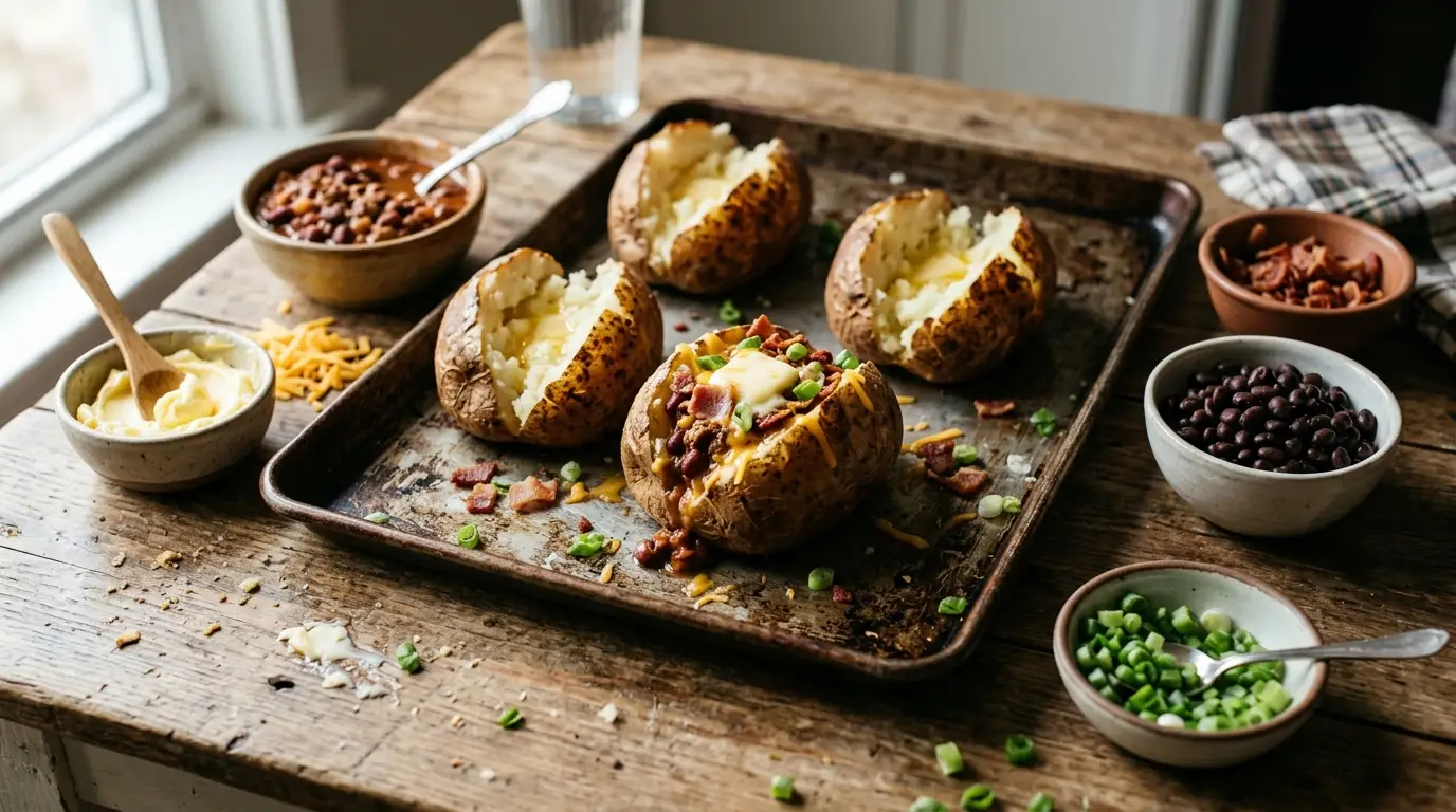 easy meals for family taco night, easy meals for family sheet pan sausage dinner, easy meals for family baked potato bar