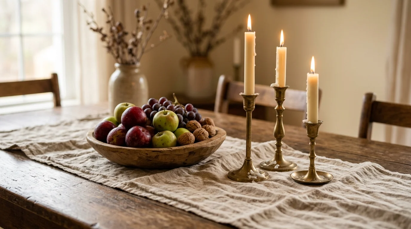 dining room decoration idea with a low pendant light, dining room decoration idea rug sized under the table, dining room decoration idea low centerpiece on a runner.