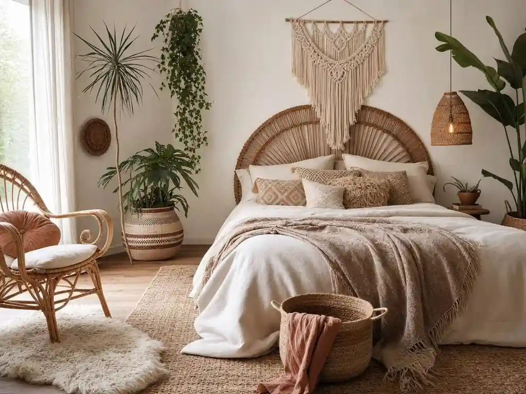 déco de chambre cocon, déco de chambre mur d'accent, déco de chambre bohème
