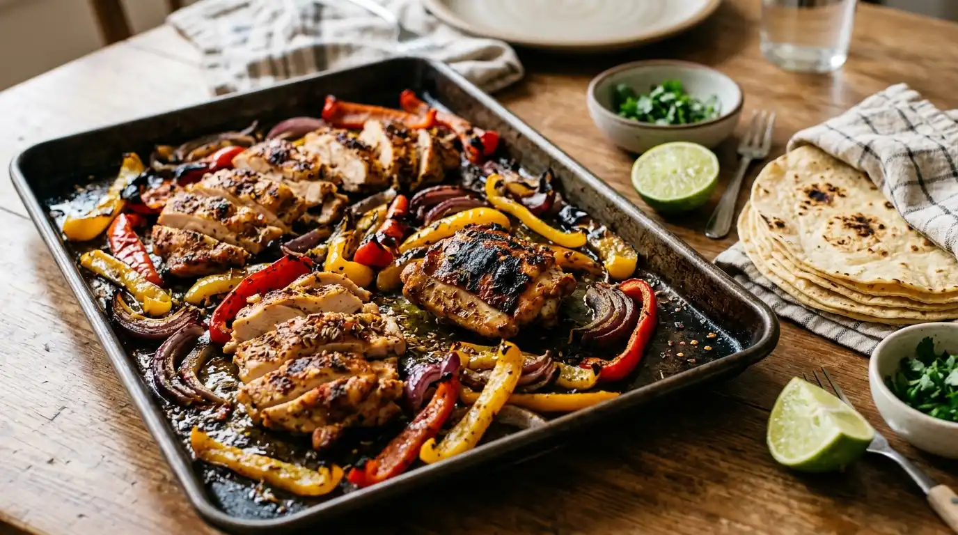 sheet pan chicken dinners thighs and potatoes, sheet pan chicken dinners fajita tray, sheet pan chicken dinners greek with feta.