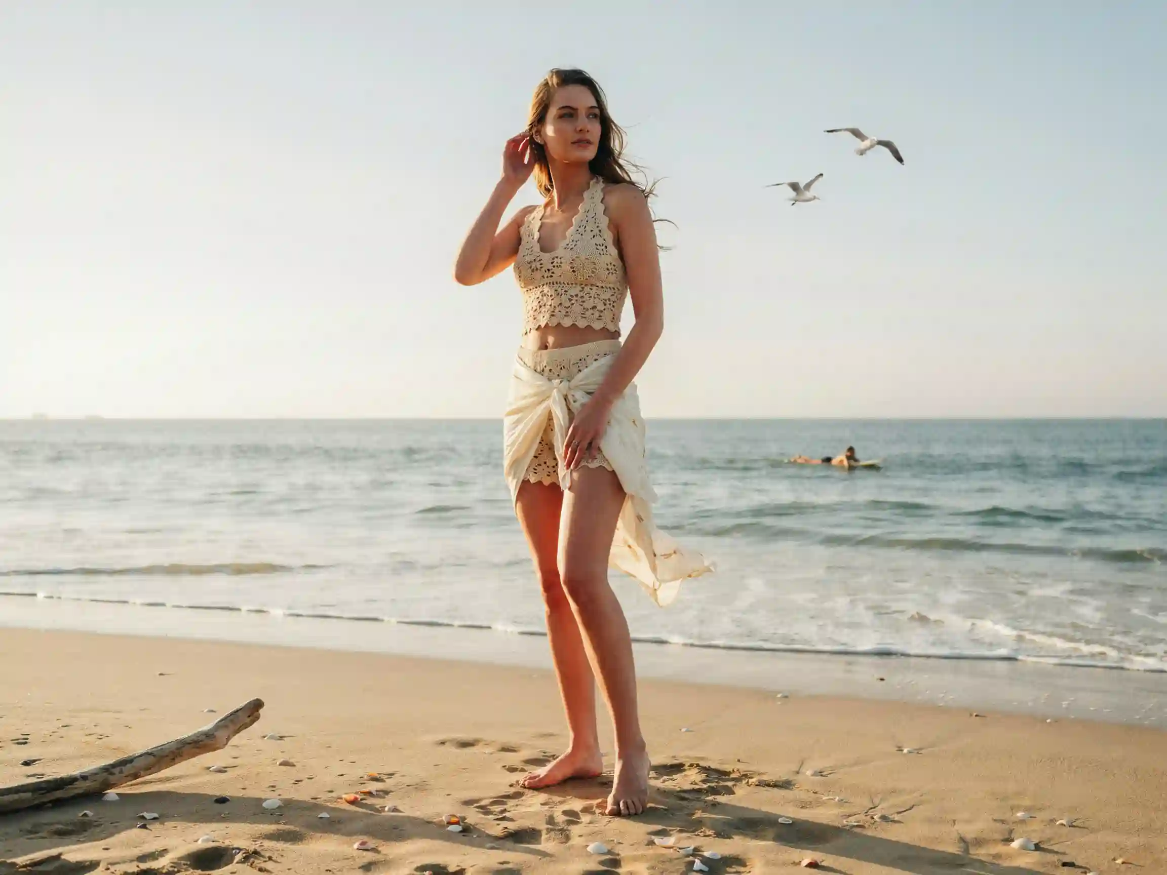 tenue de plage bohème robe blanche, tenue de plage paréo, accessoires tenue de plage panier.