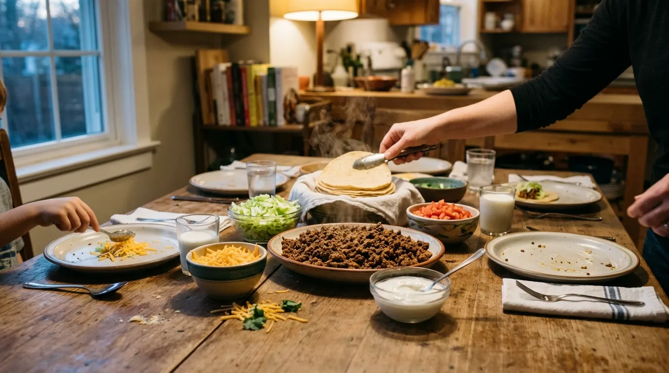 easy meals for family taco night, easy meals for family sheet pan sausage dinner, easy meals for family baked potato bar