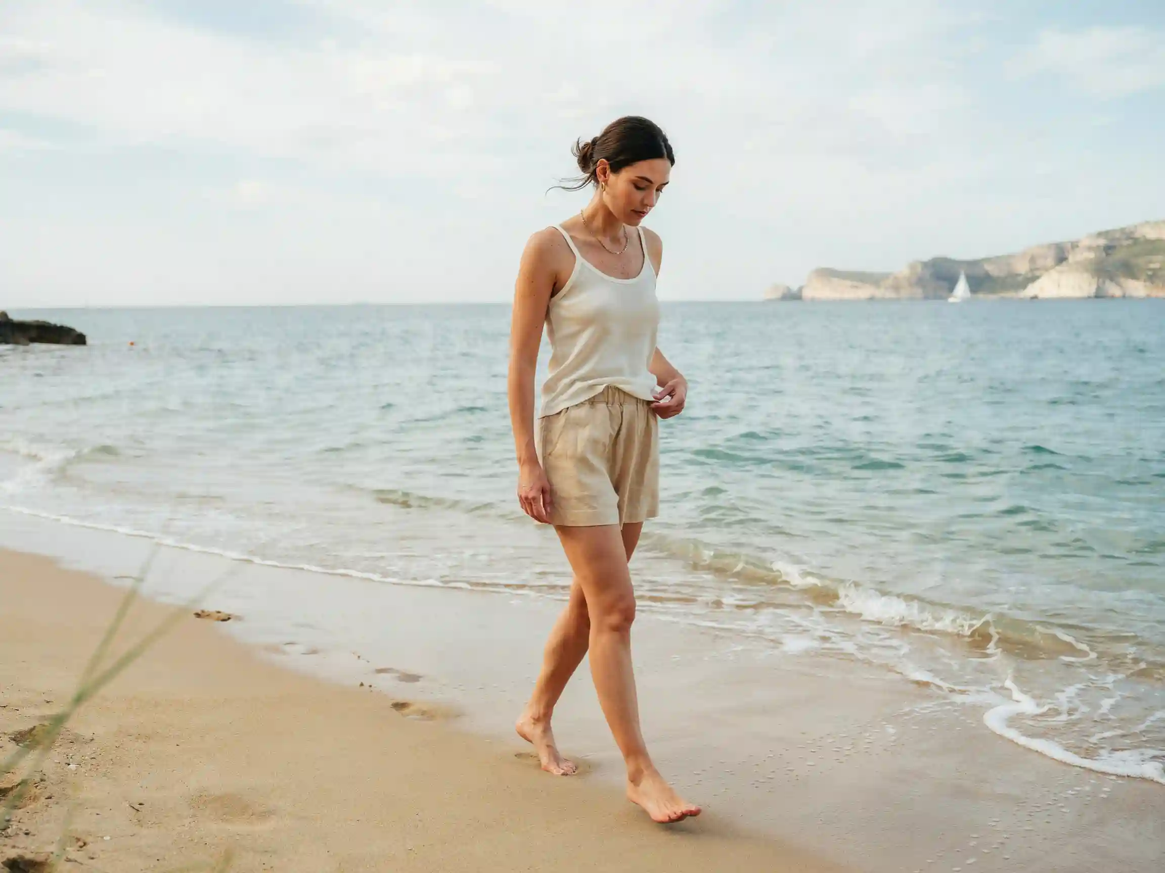 tenue de plage bohème robe blanche, tenue de plage paréo, accessoires tenue de plage panier.