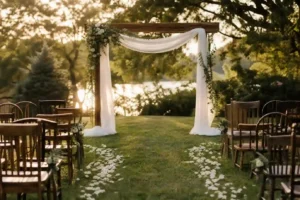 small backyard wedding ideas with string lights and long table,cozy small backyard wedding ideas with mismatched chairs and florals,budget-friendly small backyard wedding ideas table setup