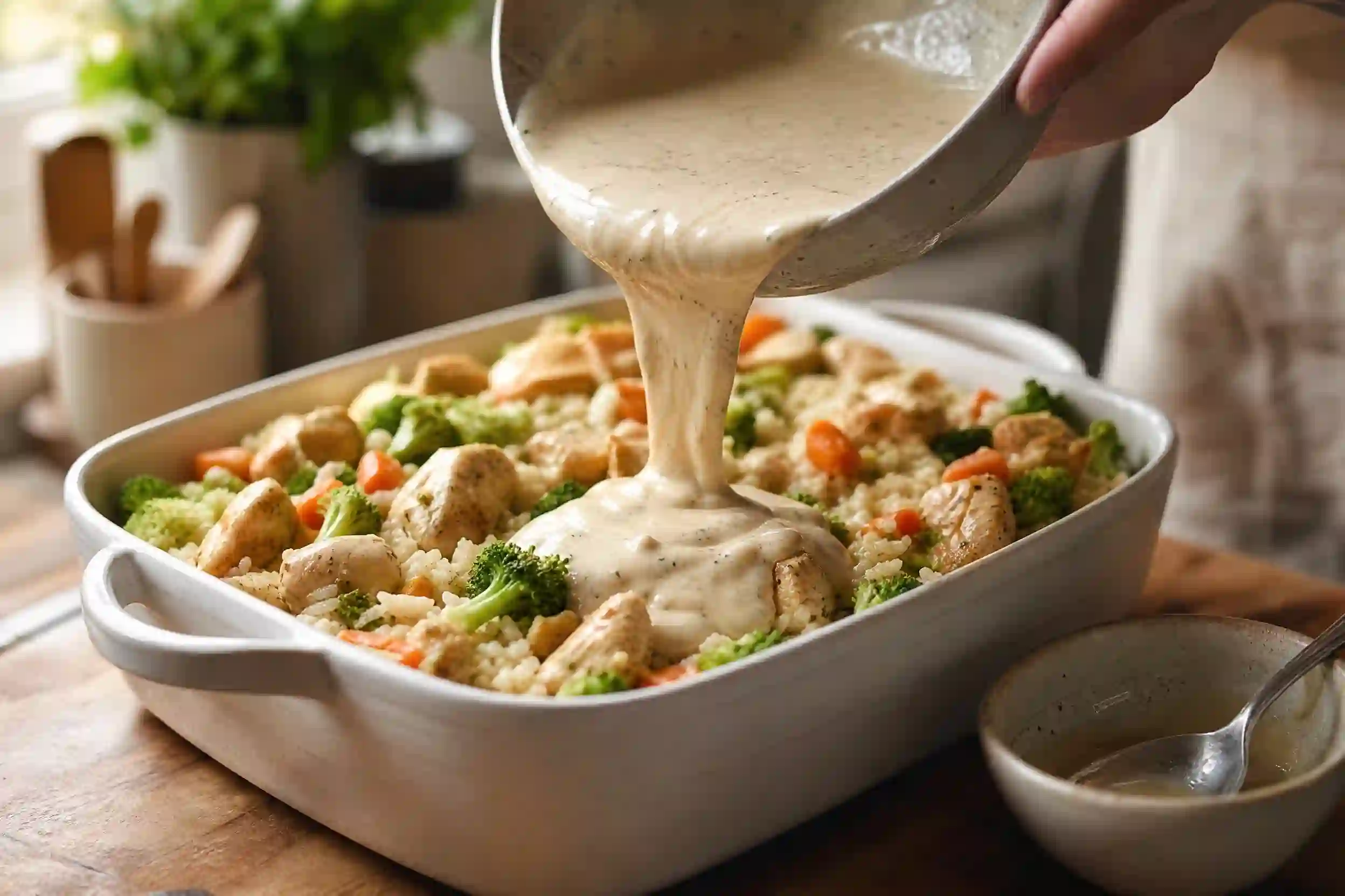 chicken casserole recipes creamy chicken and rice bake,easy chicken casserole recipes cheesy golden top in a dish,chicken casserole recipes served warm on a plate.