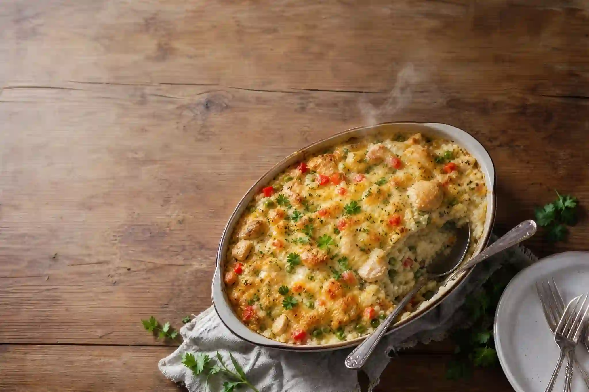 chicken casserole recipes creamy chicken and rice bake,easy chicken casserole recipes cheesy golden top in a dish,chicken casserole recipes served warm on a plate.