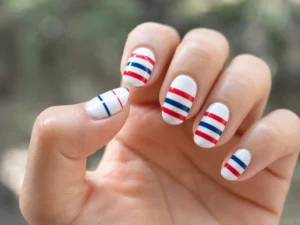 simple Fourth of July nail designs, easy red white and blue nails, simple Fourth of July nail designs at home.