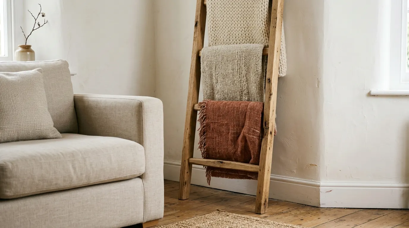 1. Wooden ladder rack leaning against the wall