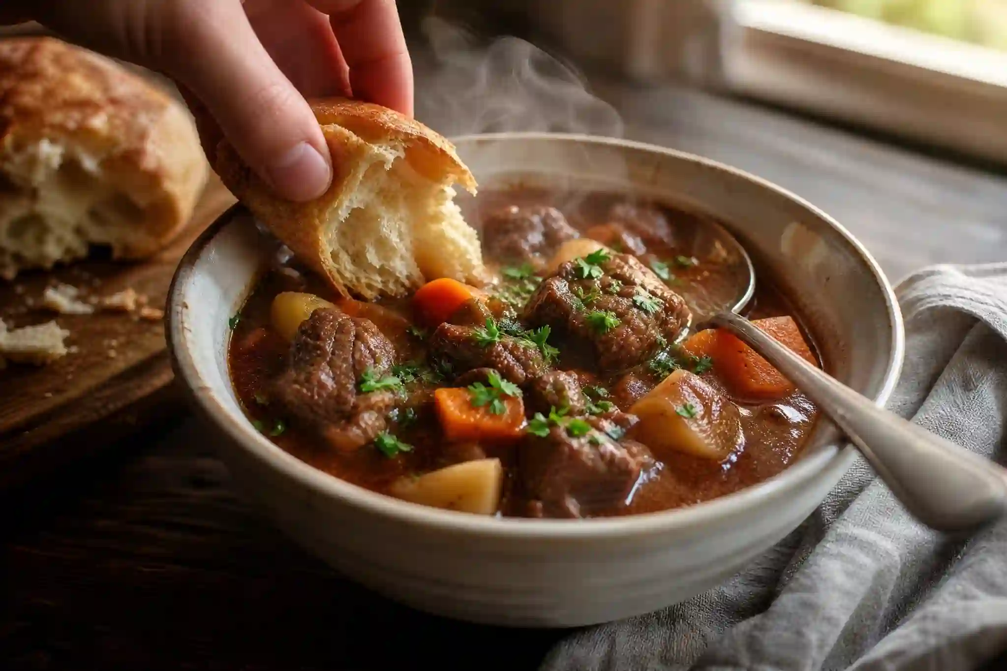 crockpot meals hearty beef stew with potatoes and carrots,easy crockpot meals slow cooker beef stew in a bowl,crockpot meals rich beef stew served with crusty bread