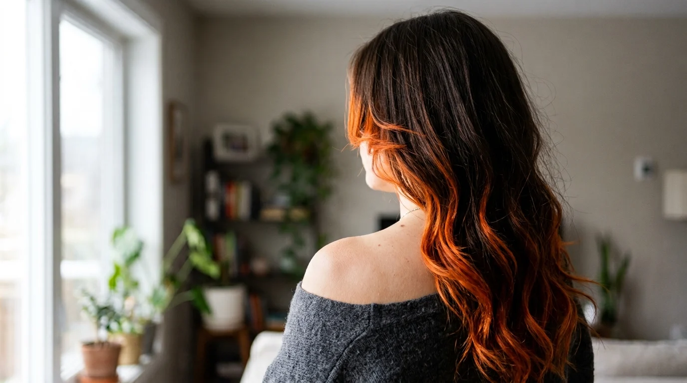 1. Classic orange tips on dark hair