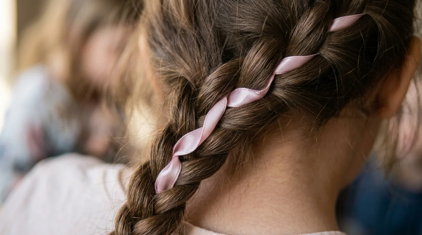 7. Braided pigtails with ribbon woven through