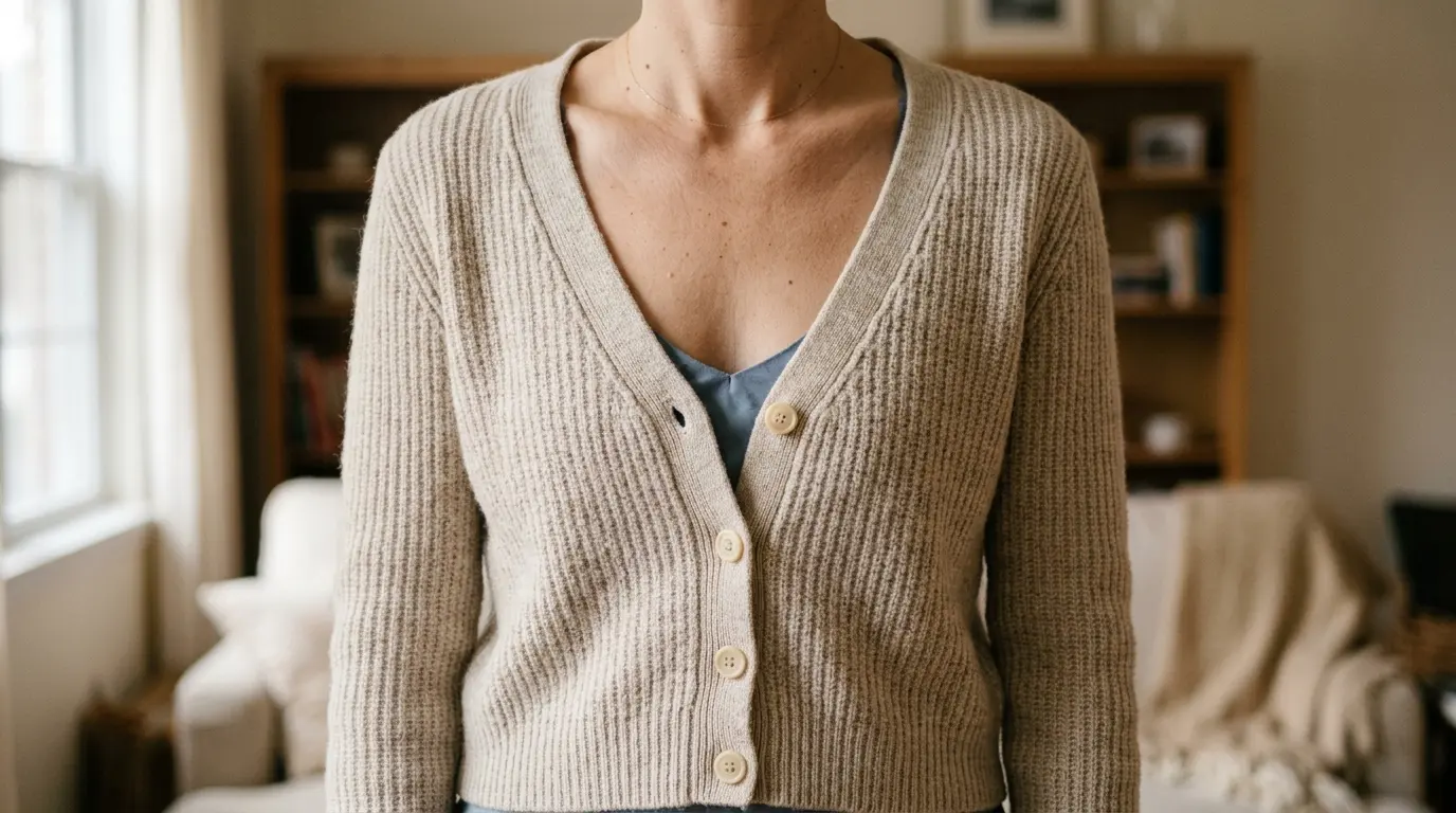 2. Cardigan buttoned over a slip dress