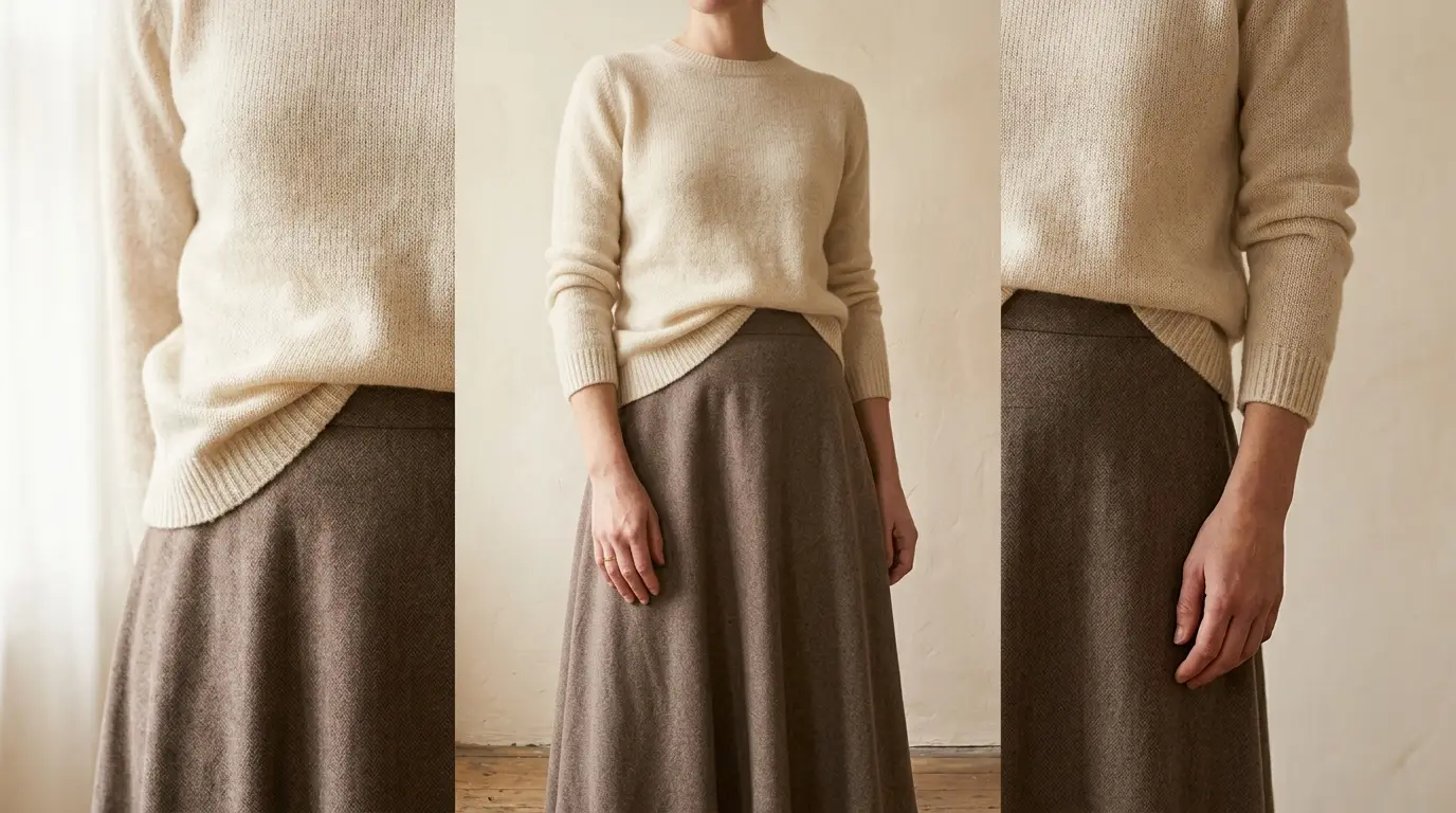 1. Cream knit with a midi skirt