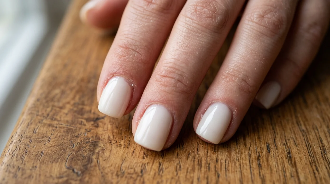1. Milky white on short squoval nails