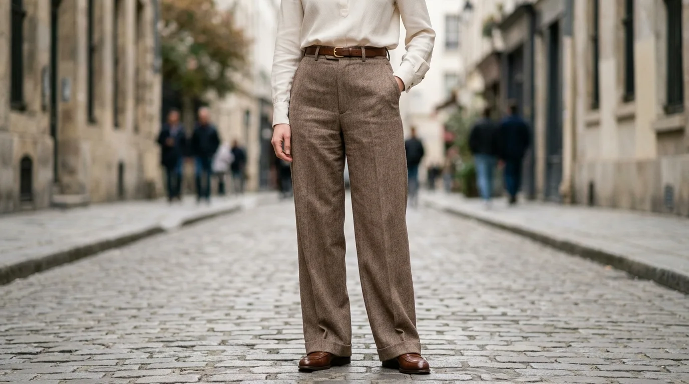 6. Wide leg trousers with a tucked blouse